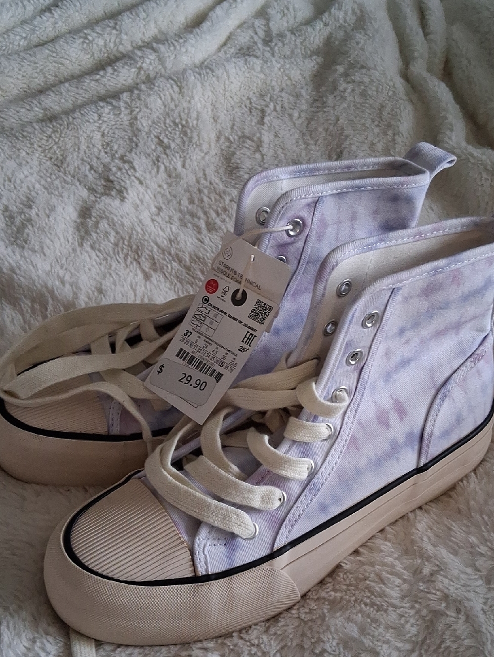 New Zara Pastel Lavender Tie-Dye High-Top Sneakers